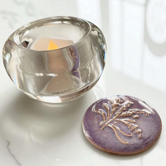 Partylite glass tea light holder, with cute ceramic lid, never used - Picture 2 of 6